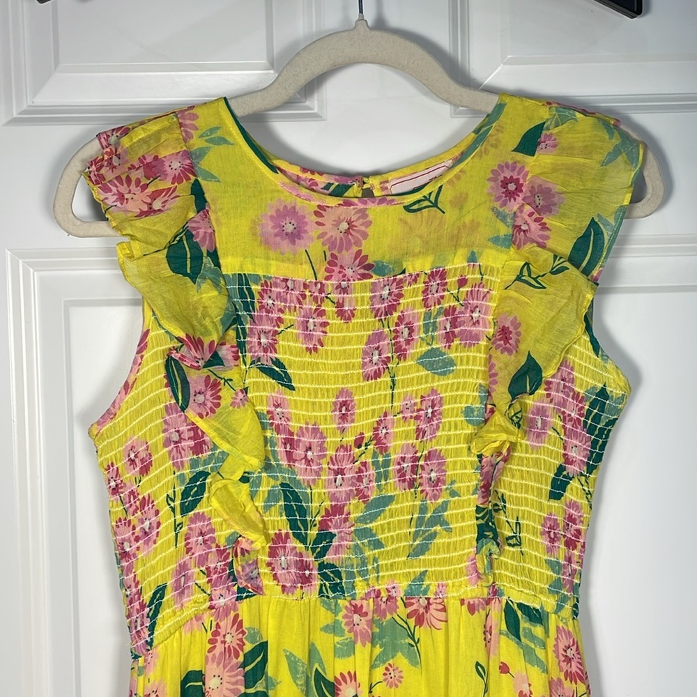 Madewell Banjanan Iris Smocked Midi Dress Medium Floral Smocked Pockets Yellow - Picture 2 of 15